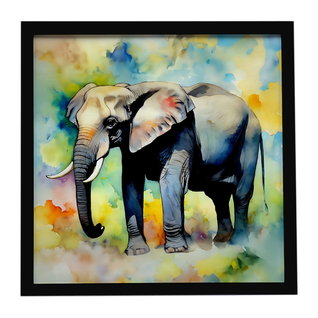 Elephant Framed Metal Print Bathroom, Kitchen, Office, Home Decor Wall Art Ready to Hang, Square, 8X8