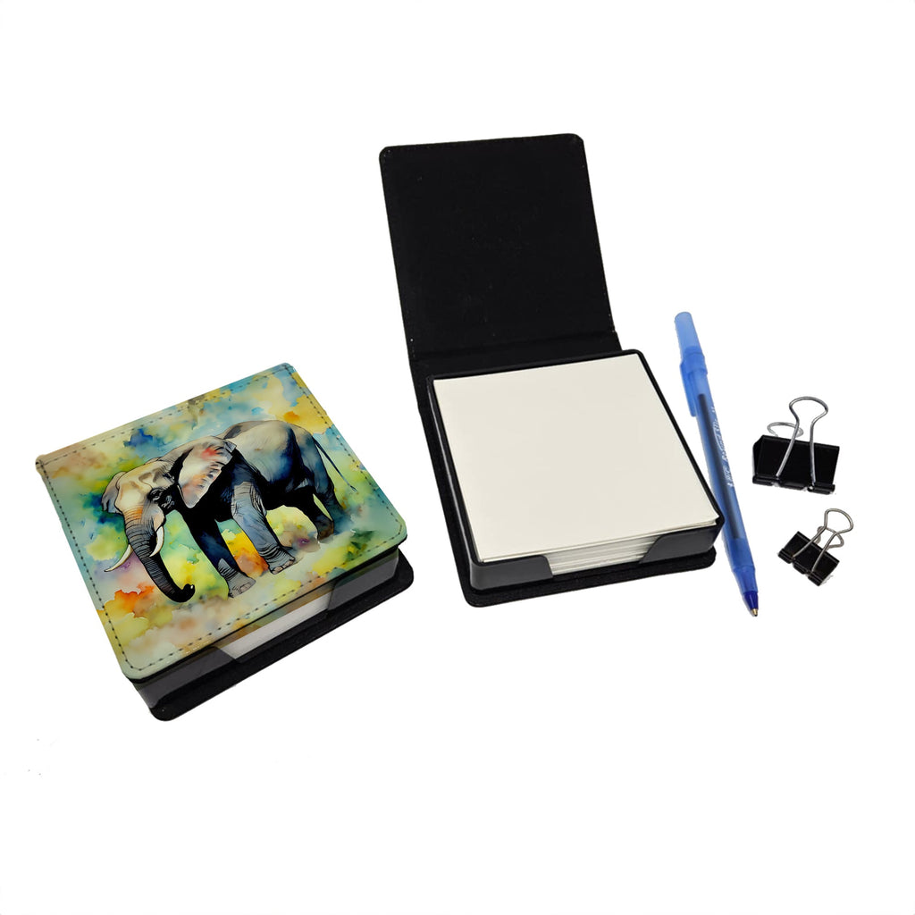 Elephant PU Leather Note Paper Holder with Artist-Designed Cover, Desk Accessory, Office Gift