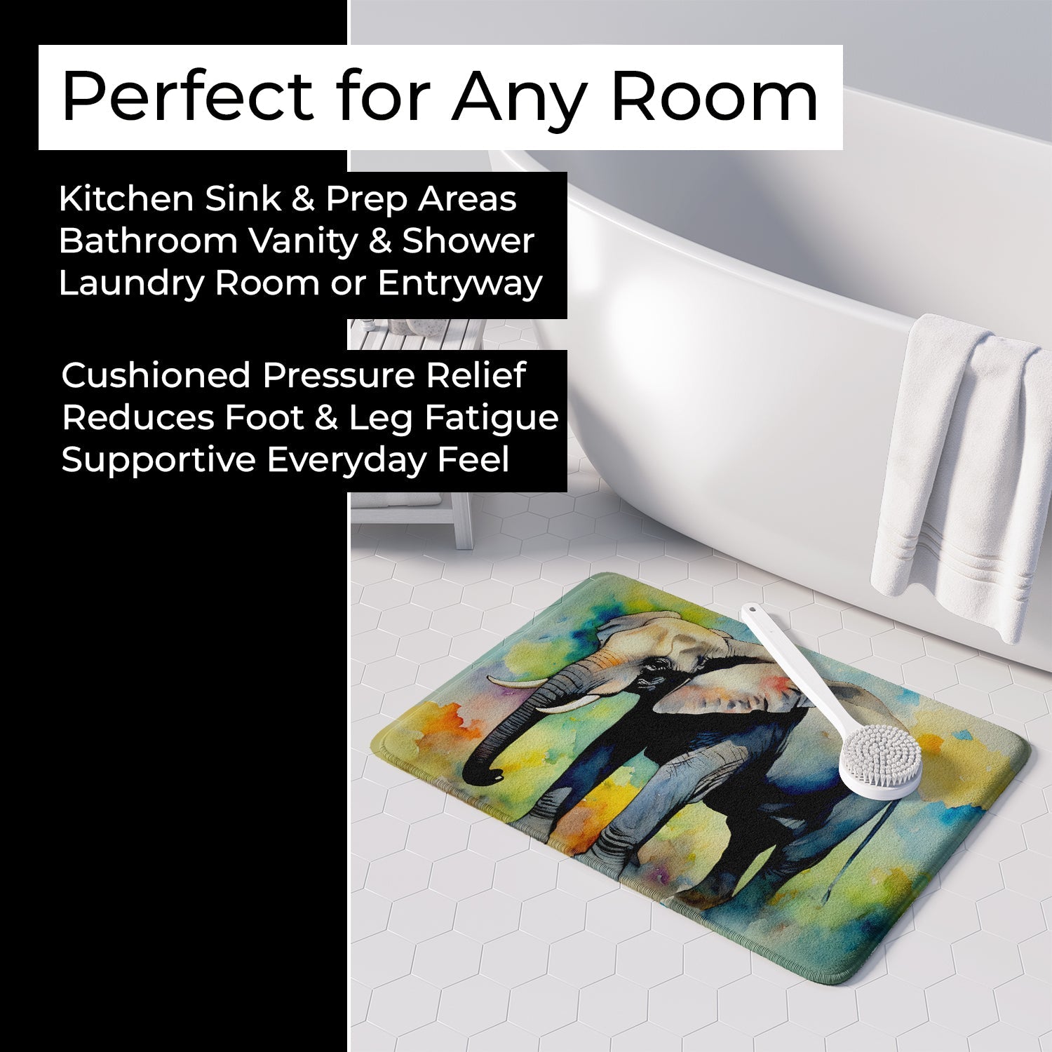 Elephant Memory Foam Kitchen Mat Machine Washable Anti-Fatigue Cushion Comfort Bath or Kitchen Rug