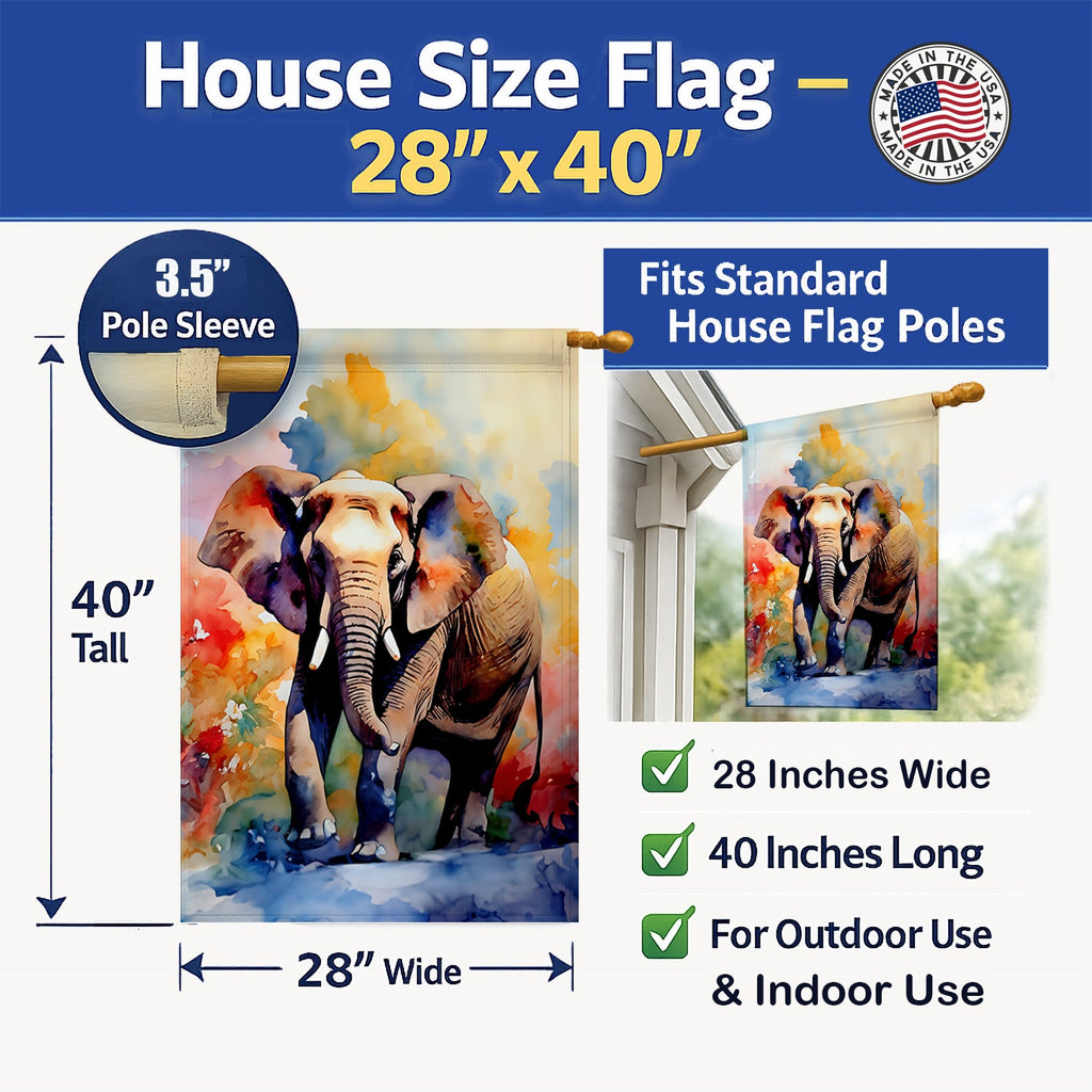 Elephant House Flag 28x40 Porch Sleeve Pole Decorative Outside Yard Banner Artwork Wall Hanging, Polyester