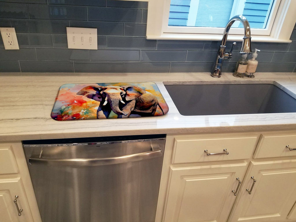Elephant Dish Drying Mat Absorbent Dish Drying Mat Pad for Kitchen Counter Dish Drainer Mat for Countertop, 14 x 21", Multicolor