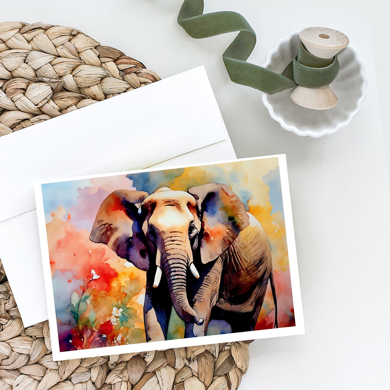 Elephant Greeting Cards Pack of 8 Blank Cards with Envelopes Whimsical A7 Size 5x7