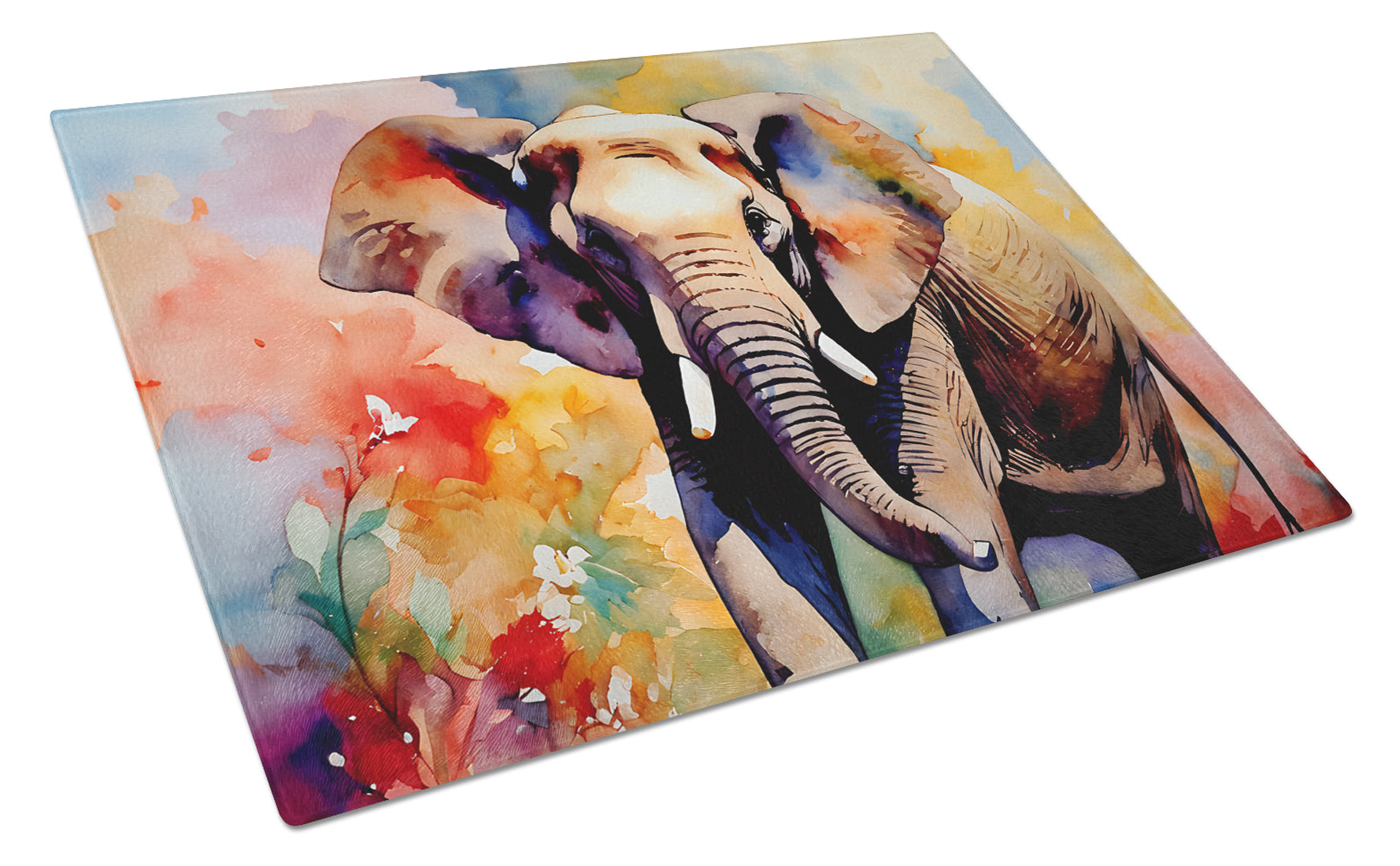 Elephant Cutting Board Tempered Glass Kitchen Cutting Surface, Heat Resistant Chopping, Non-Slip Feet, Food Prep & Serving
