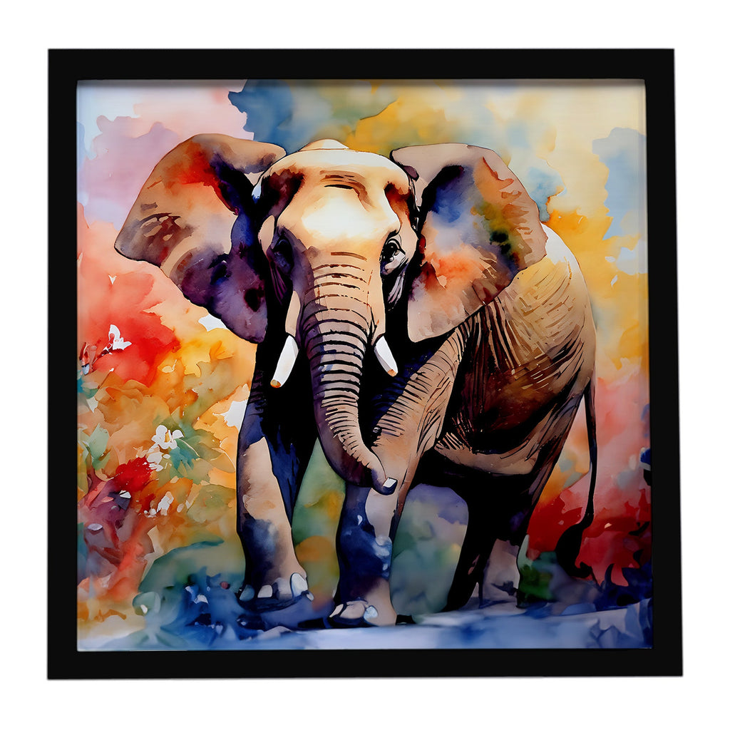Elephant Framed Metal Print Bathroom, Kitchen, Office, Home Decor Wall Art Ready to Hang, Square, 8X8