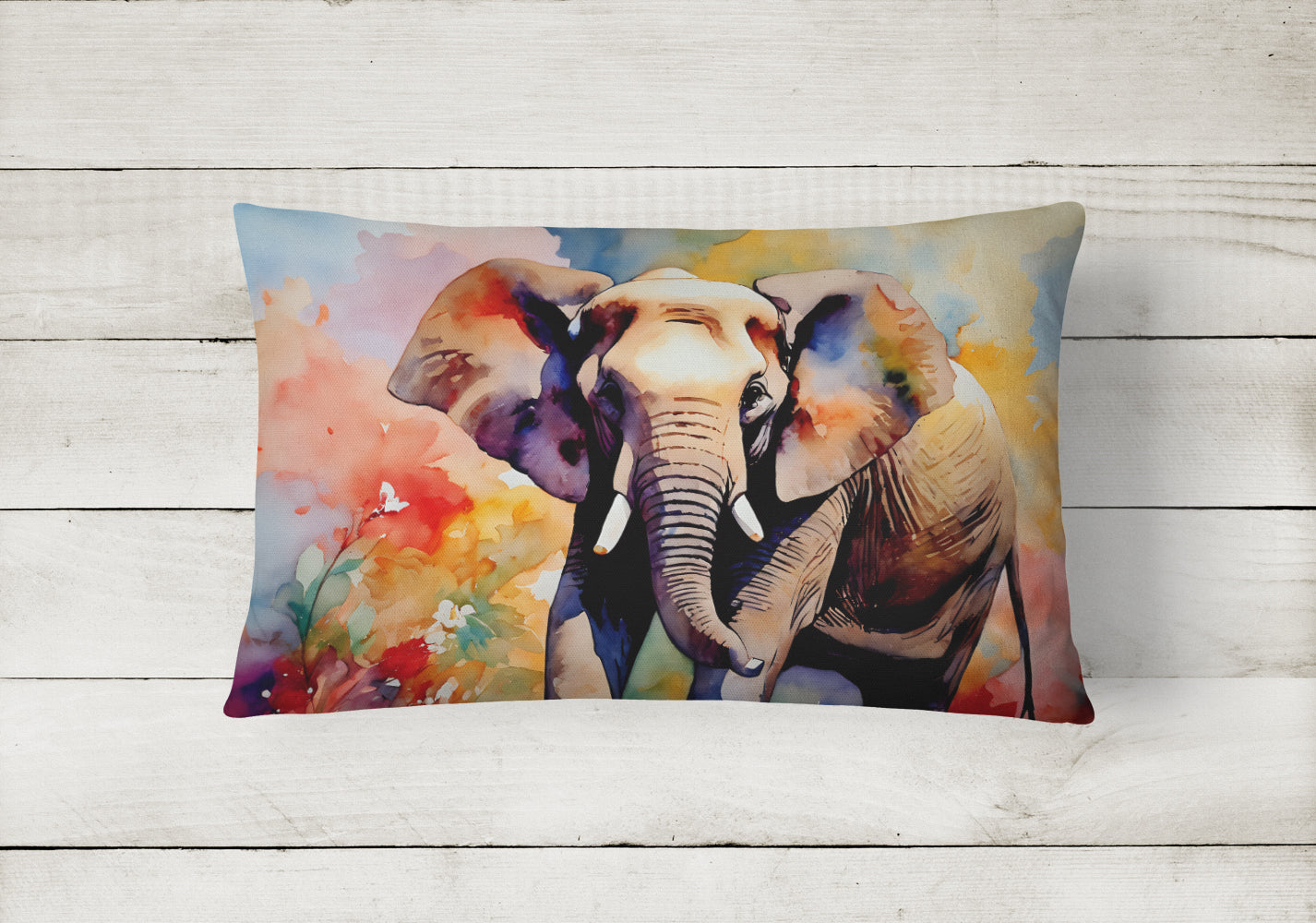 Elephant Decorative Throw Pillow 12x16 Indoor Outdoor Accent Cushion, Fabric Cover with Insert for Sofa, Bed, Porch & Living Room