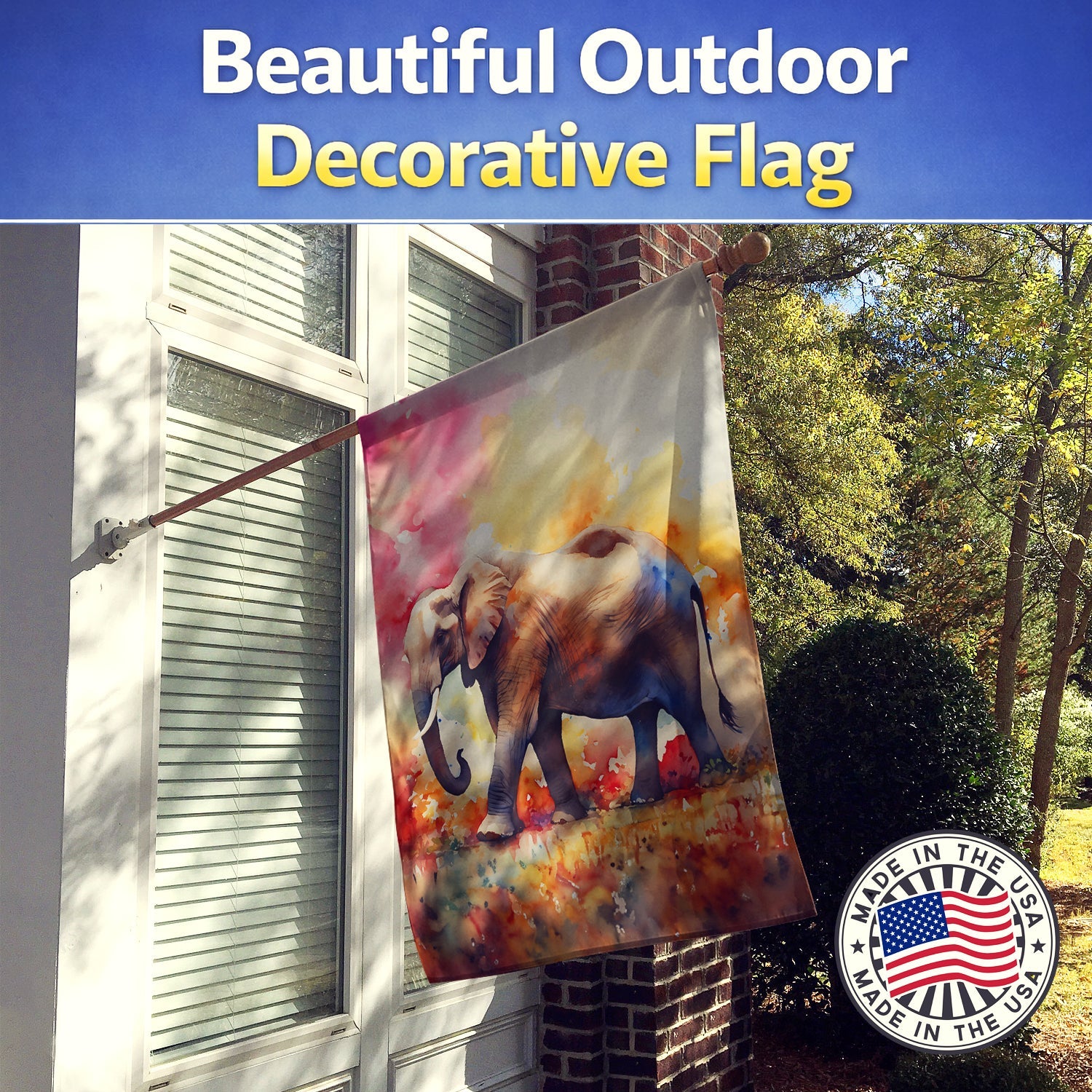 Elephant House Flag 28x40 Porch Sleeve Pole Decorative Outside Yard Banner Artwork Wall Hanging, Polyester