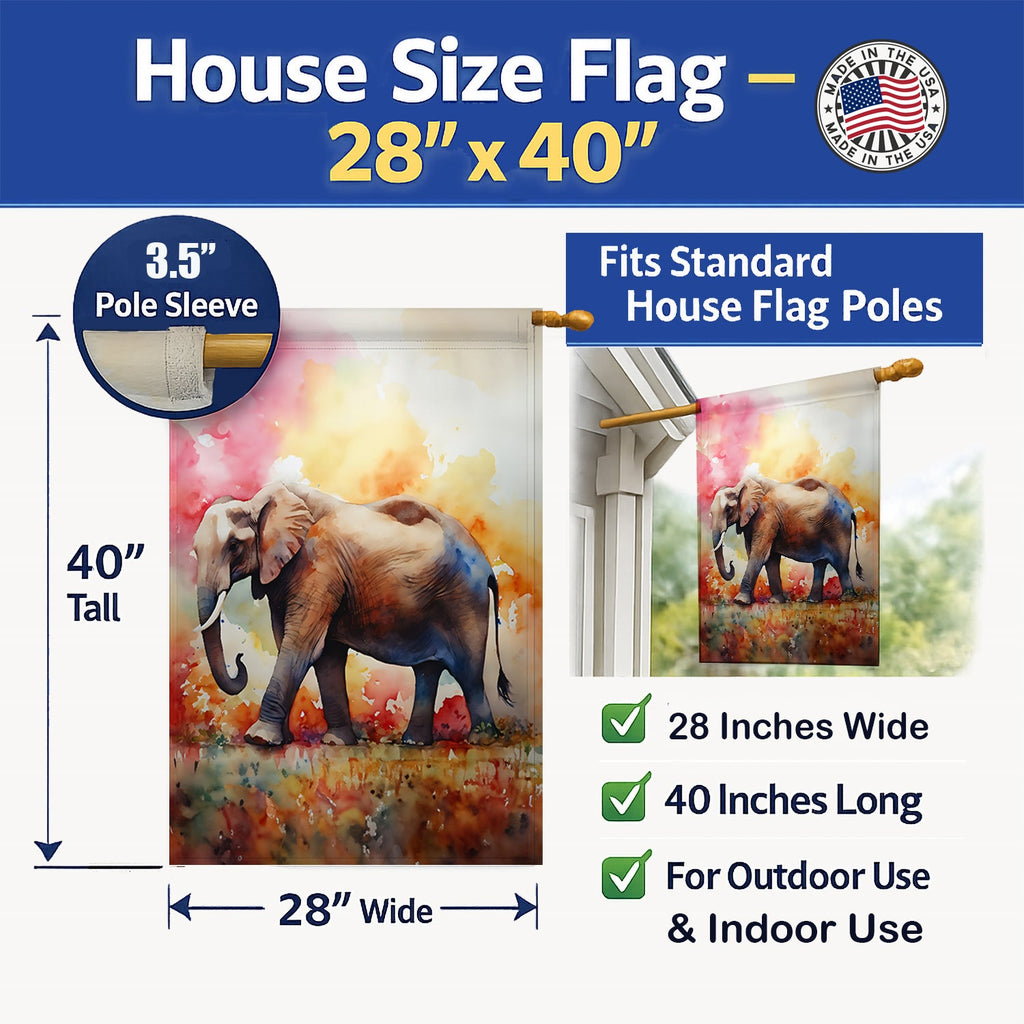 Elephant House Flag 28x40 Porch Sleeve Pole Decorative Outside Yard Banner Artwork Wall Hanging, Polyester