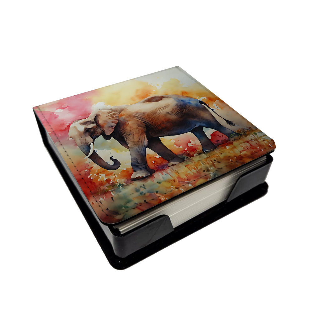 Elephant PU Leather Note Paper Holder with Artist-Designed Cover, Desk Accessory, Office Gift