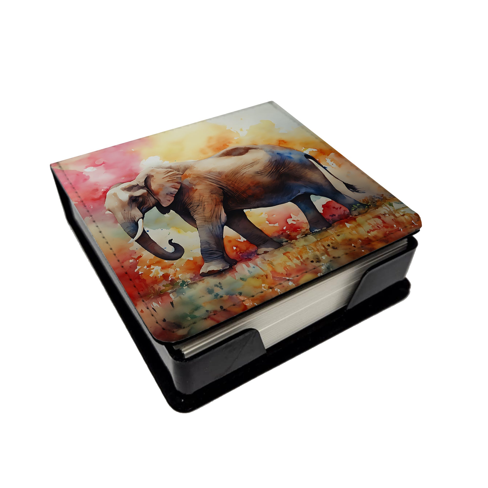 Elephant PU Leather Note Paper Holder with Artist-Designed Cover, Desk Accessory, Office Gift