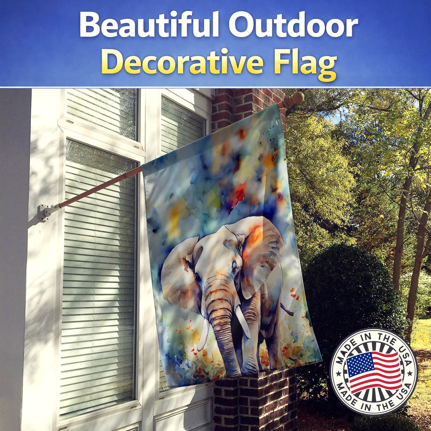 Elephant House Flag 28x40 Porch Sleeve Pole Decorative Outside Yard Banner Artwork Wall Hanging, Polyester
