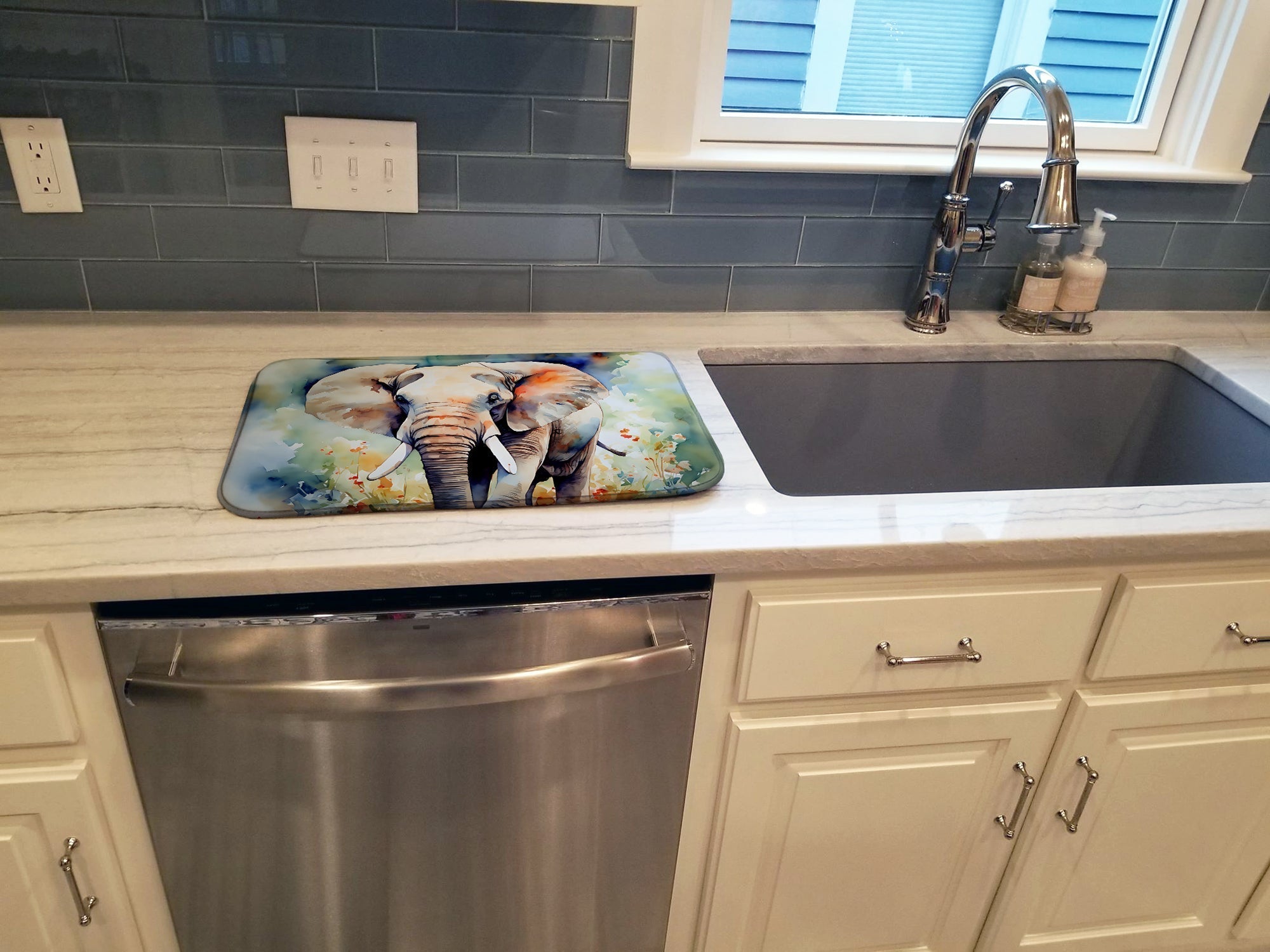 Elephant Dish Drying Mat Absorbent Dish Drying Mat Pad for Kitchen Counter Dish Drainer Mat for Countertop, 14 x 21", Multicolor