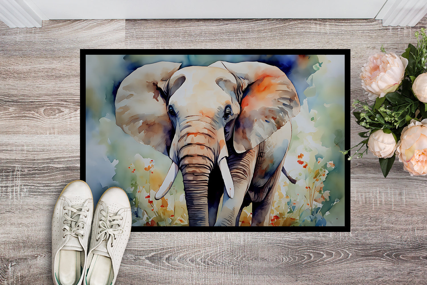 Elephant Doormat Indoor Outdoor 24H X 36W Front Door Mat Rugs for Entryway, Non Slip Washable Low Pile,