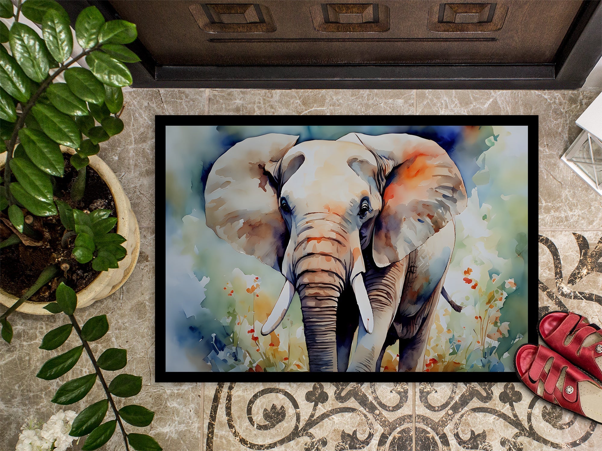 Elephant Doormat Indoor Outdoor 24H X 36W Front Door Mat Rugs for Entryway, Non Slip Washable Low Pile,
