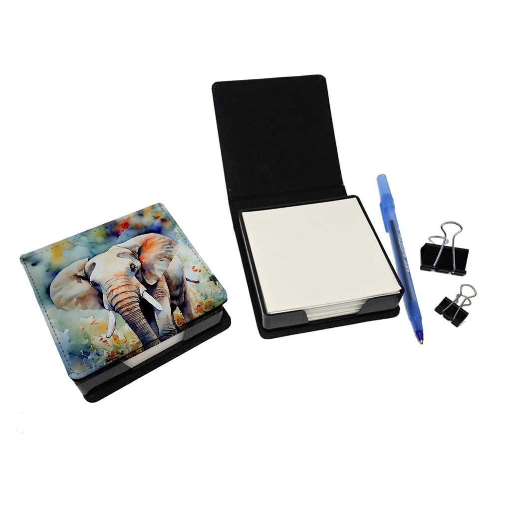 Elephant PU Leather Note Paper Holder with Artist-Designed Cover, Desk Accessory, Office Gift