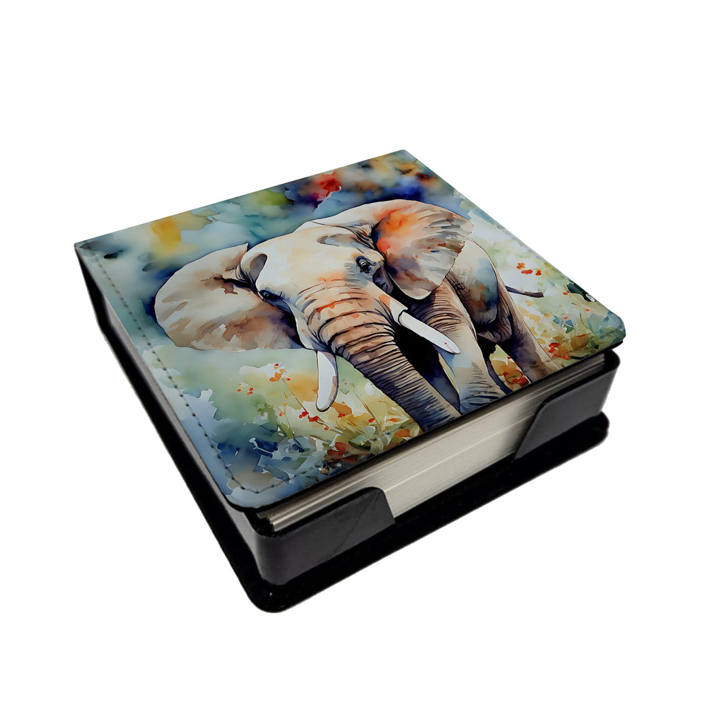 Elephant PU Leather Note Paper Holder with Artist-Designed Cover, Desk Accessory, Office Gift