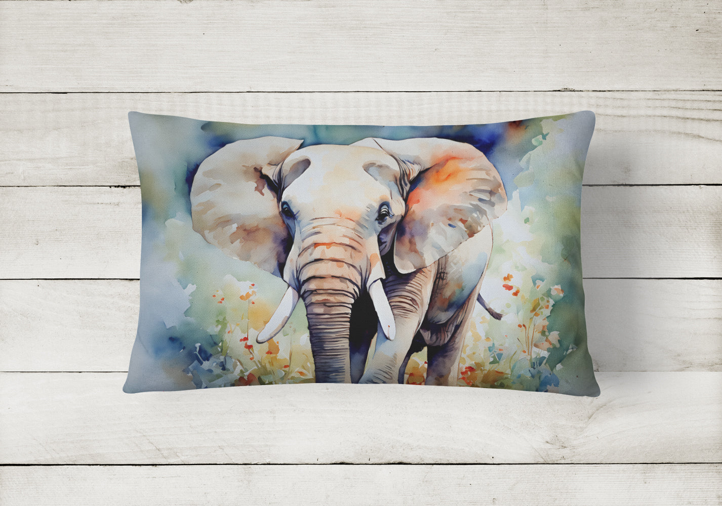 Elephant Decorative Throw Pillow 12x16 Indoor Outdoor Accent Cushion, Fabric Cover with Insert for Sofa, Bed, Porch & Living Room