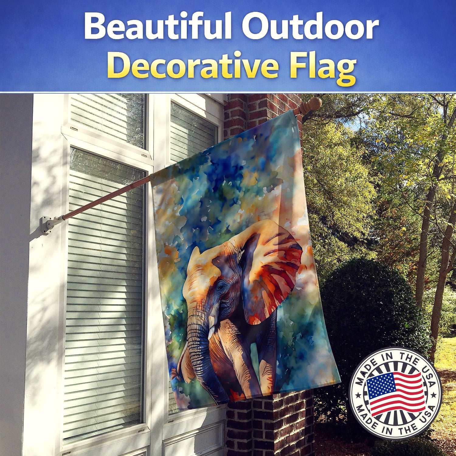 Elephant House Flag 28x40 Porch Sleeve Pole Decorative Outside Yard Banner Artwork Wall Hanging, Polyester