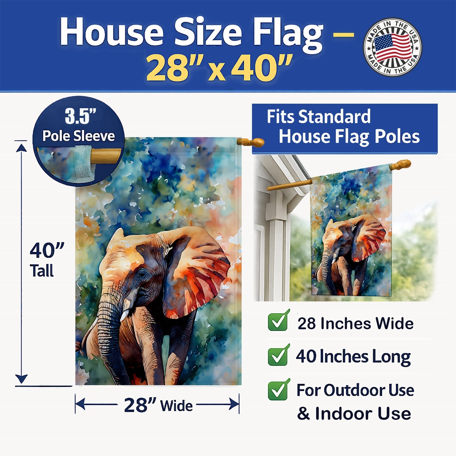Elephant House Flag 28x40 Porch Sleeve Pole Decorative Outside Yard Banner Artwork Wall Hanging, Polyester