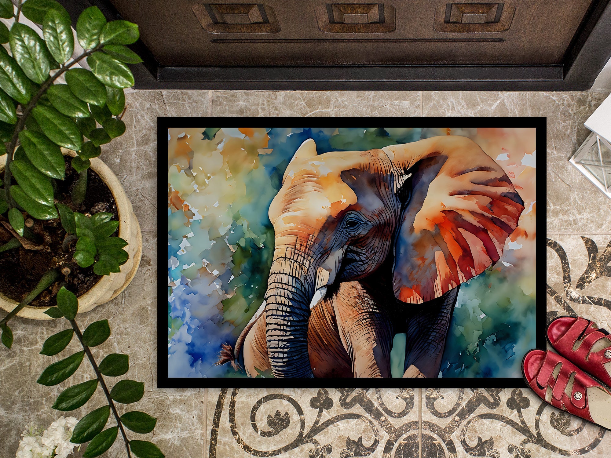 Elephant Doormat Indoor Outdoor 24H X 36W Front Door Mat Rugs for Entryway, Non Slip Washable Low Pile,