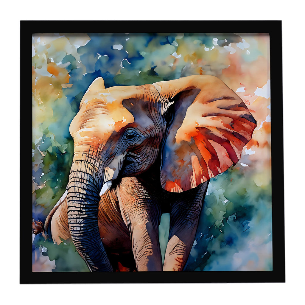Elephant Framed Metal Print Bathroom, Kitchen, Office, Home Decor Wall Art Ready to Hang, Square, 8X8