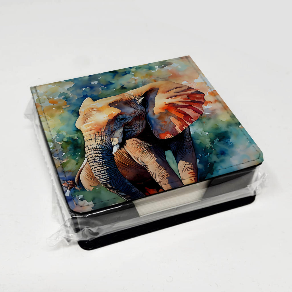 Elephant PU Leather Note Paper Holder with Artist-Designed Cover, Desk Accessory, Office Gift