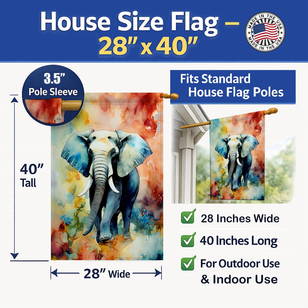 Elephant House Flag 28x40 Porch Sleeve Pole Decorative Outside Yard Banner Artwork Wall Hanging, Polyester