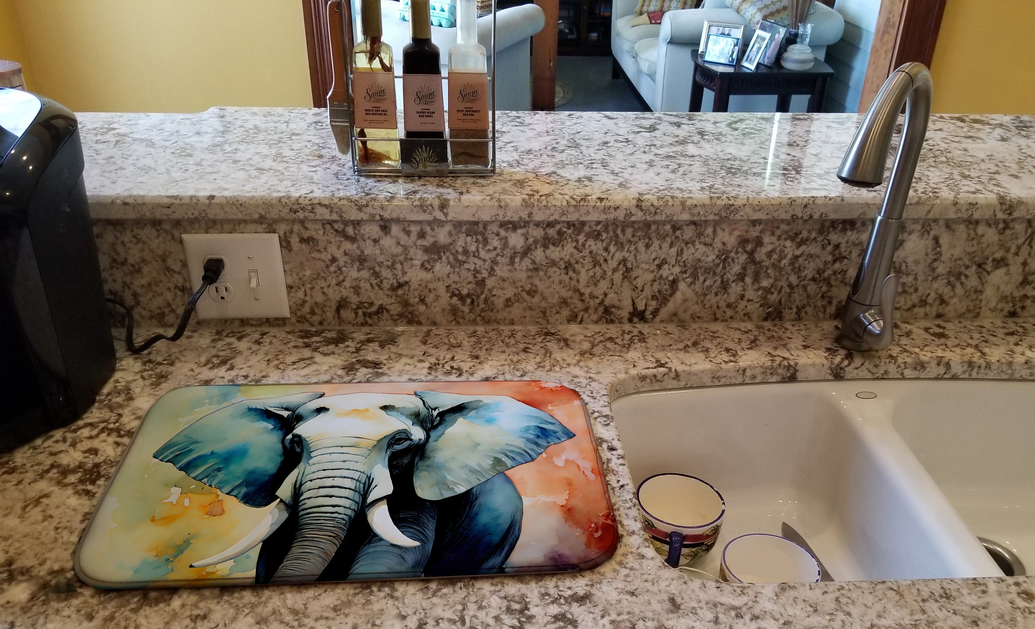 Elephant Dish Drying Mat Absorbent Dish Drying Mat Pad for Kitchen Counter Dish Drainer Mat for Countertop, 14 x 21", Multicolor