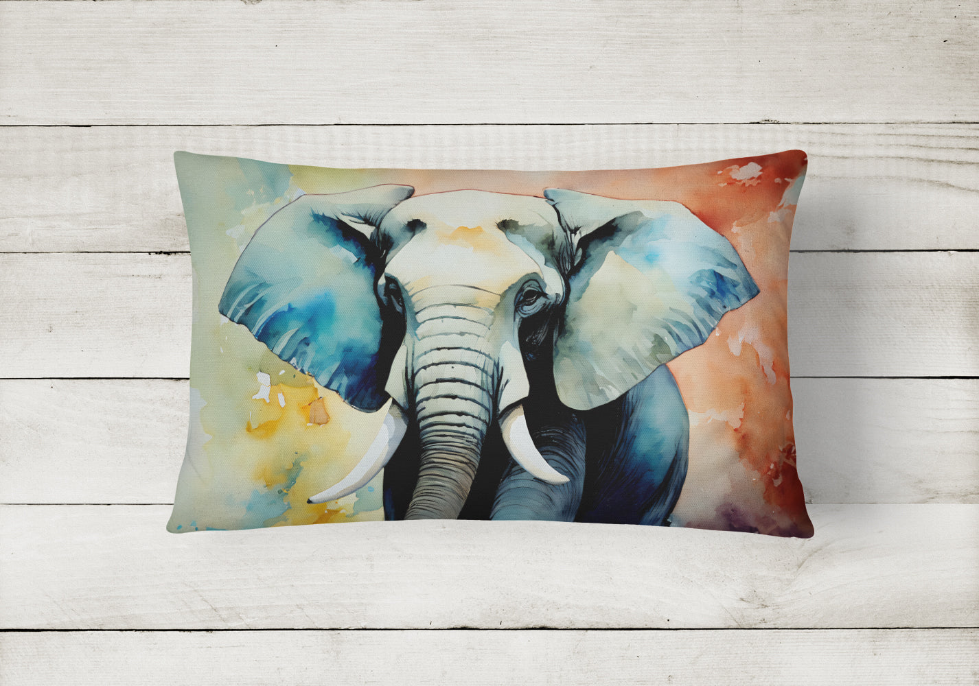 Elephant Decorative Throw Pillow 12x16 Indoor Outdoor Accent Cushion, Fabric Cover with Insert for Sofa, Bed, Porch & Living Room