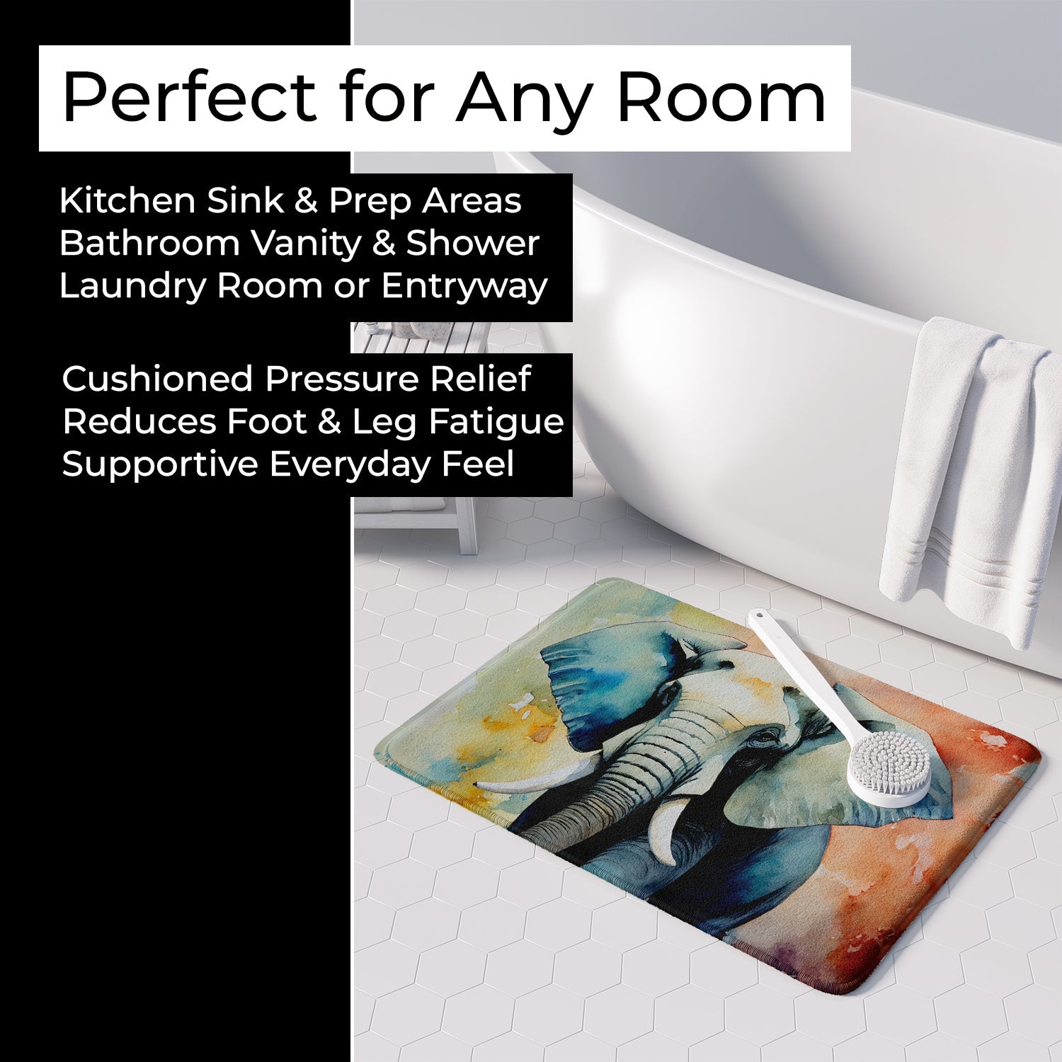 Elephant Memory Foam Kitchen Mat Machine Washable Anti-Fatigue Cushion Comfort Bath or Kitchen Rug