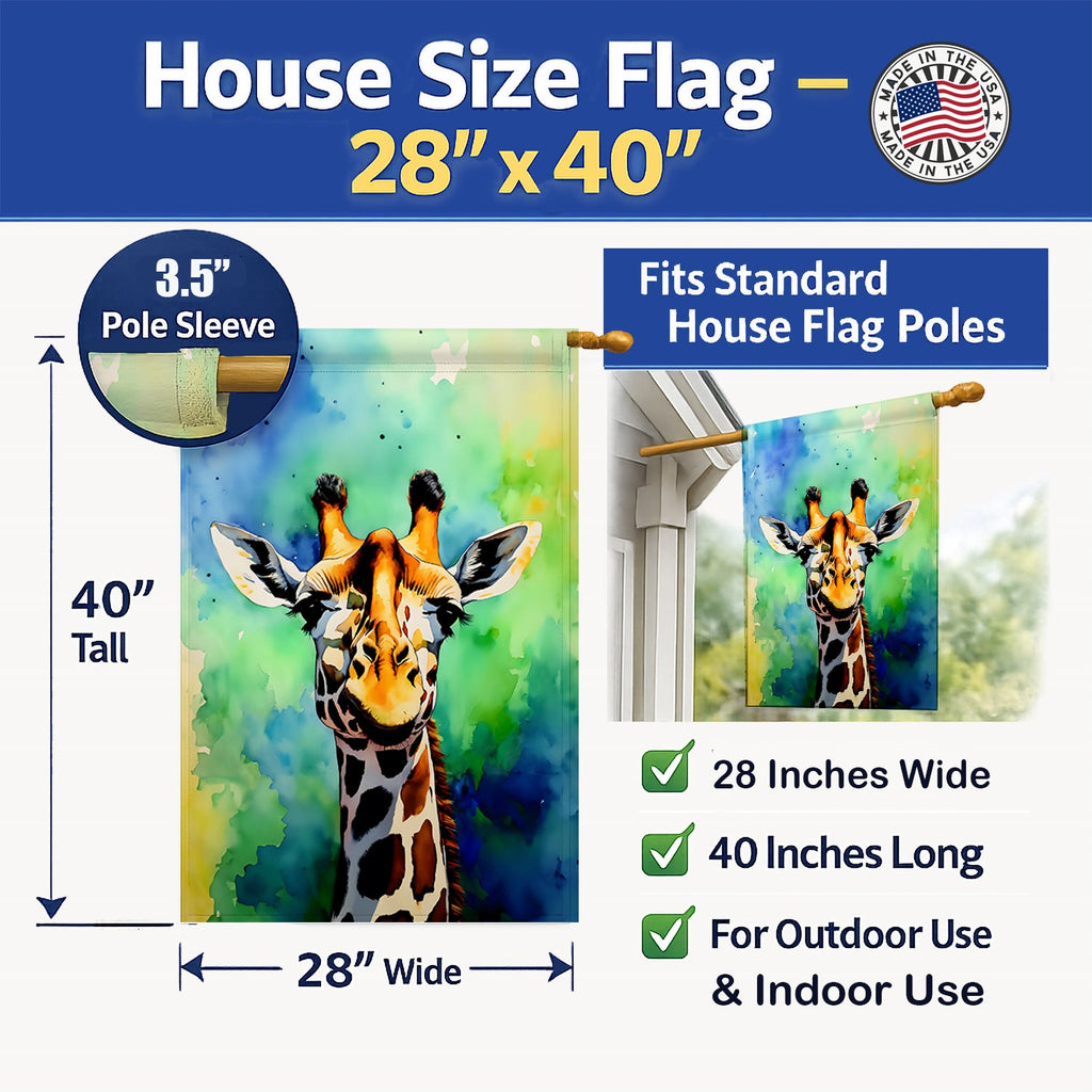 Giraffe House Flag 28x40 Porch Sleeve Pole Decorative Outside Yard Banner Artwork Wall Hanging, Polyester