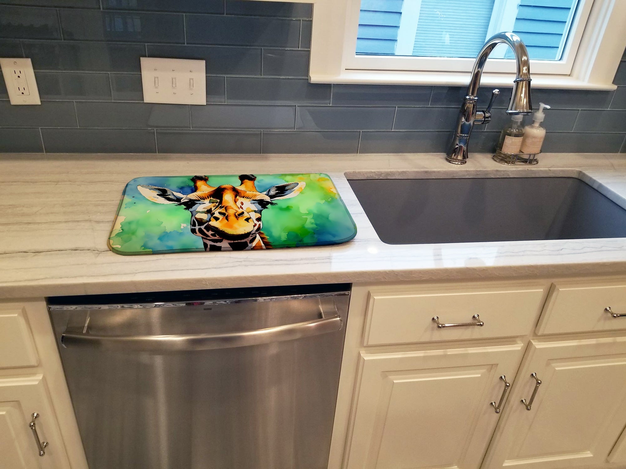 Giraffe Dish Drying Mat Absorbent Dish Drying Mat Pad for Kitchen Counter Dish Drainer Mat for Countertop, 14 x 21", Multicolor