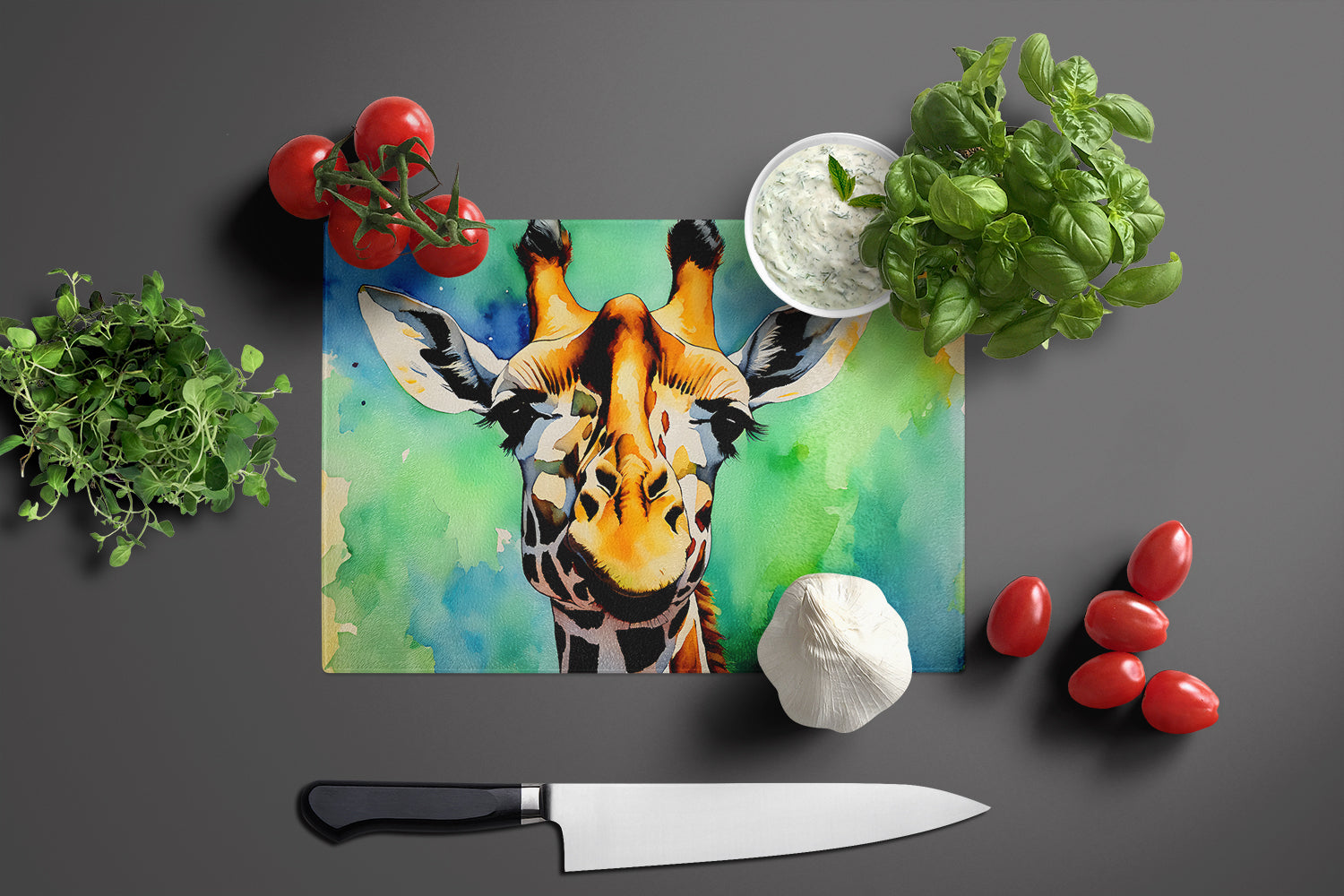 Giraffe Cutting Board Tempered Glass Kitchen Cutting Surface, Heat Resistant Chopping, Non-Slip Feet, Food Prep & Serving