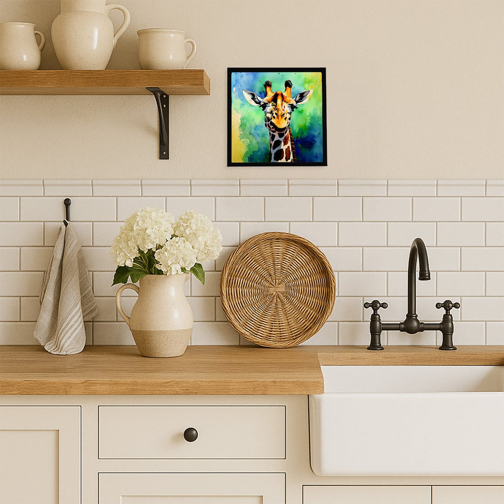 Giraffe Framed Metal Print Bathroom, Kitchen, Office, Home Decor Wall Art Ready to Hang, Square, 8X8
