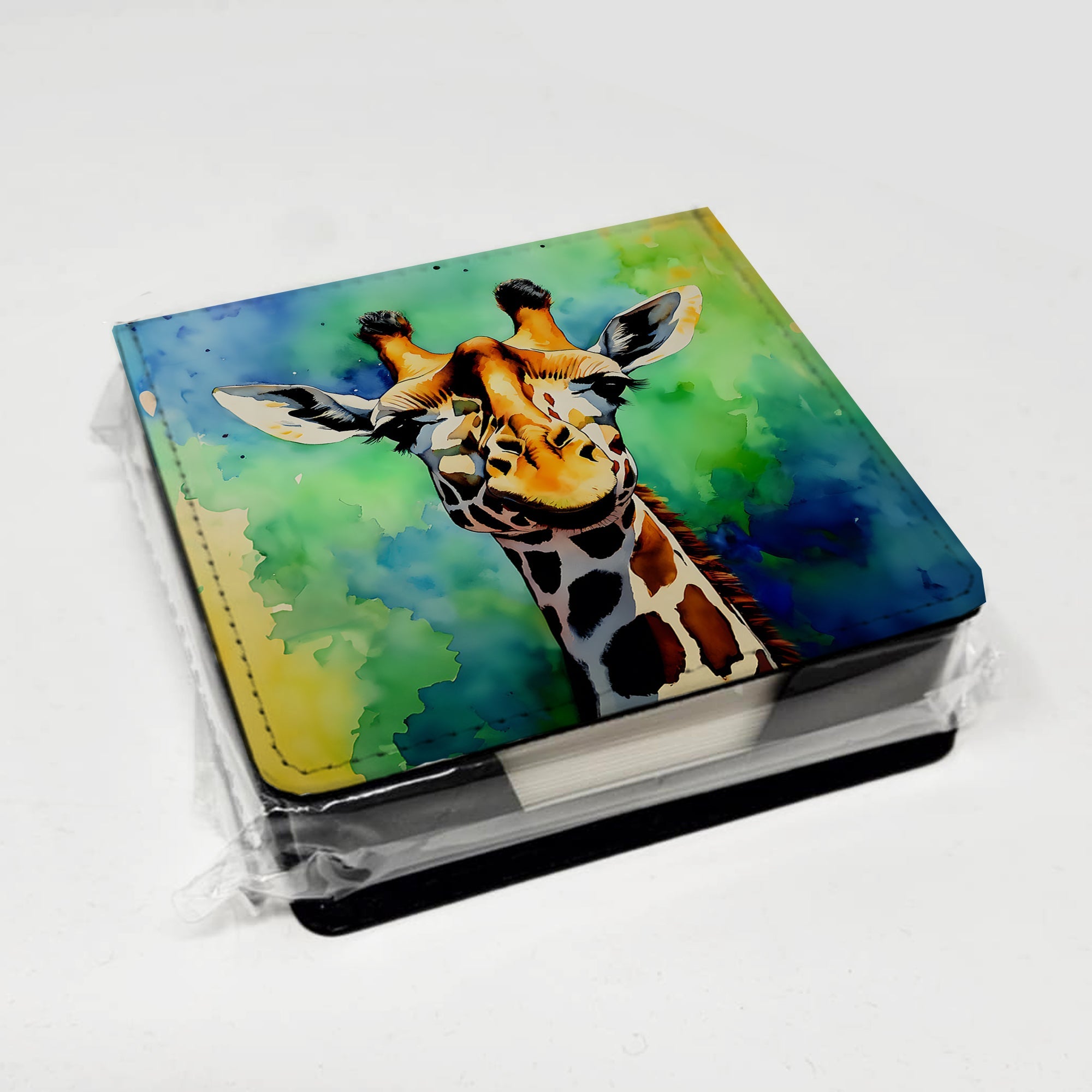 Giraffe PU Leather Note Paper Holder with Artist-Designed Cover, Desk Accessory, Office Gift