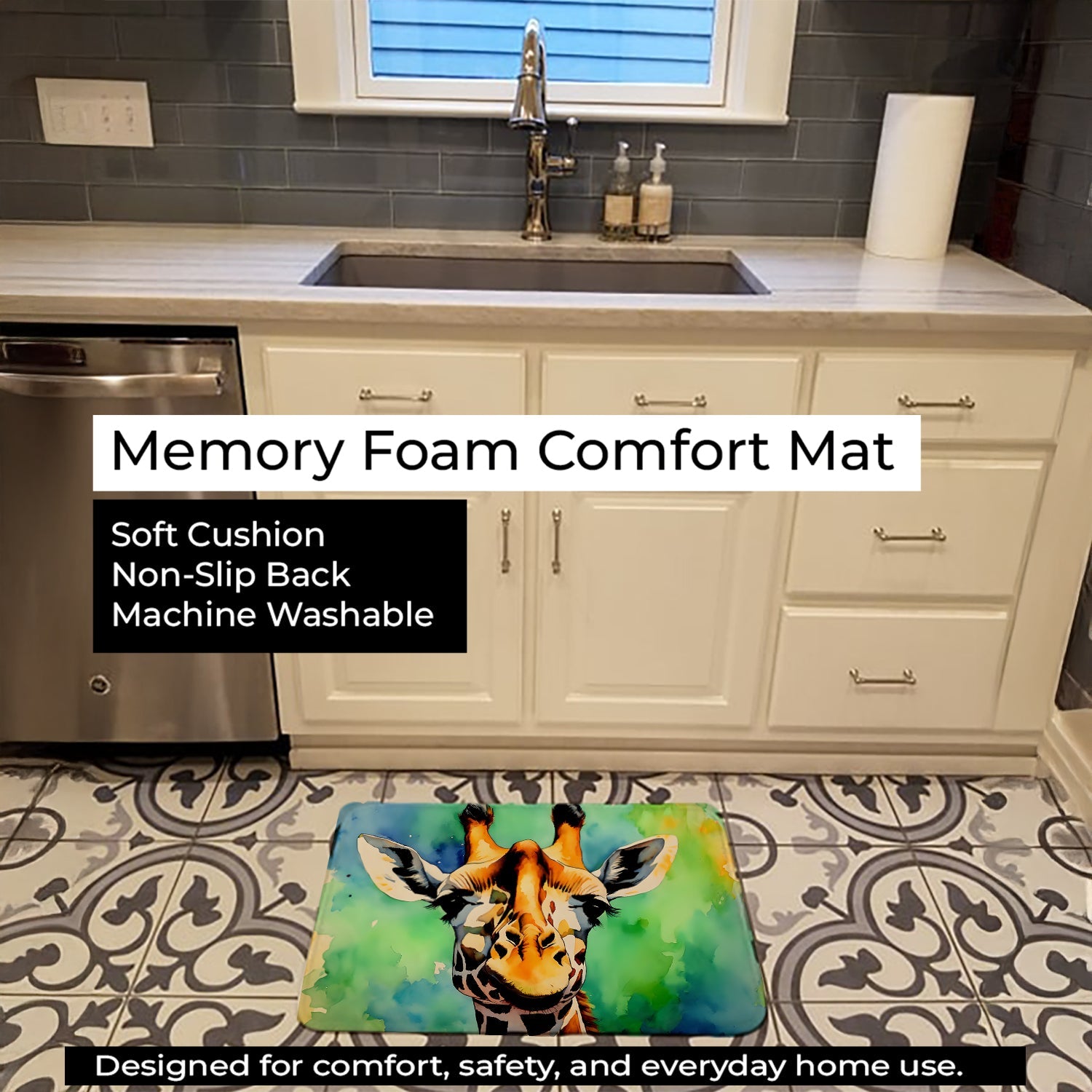 Giraffe Memory Foam Kitchen Mat Machine Washable Anti-Fatigue Cushion Comfort Bath or Kitchen Rug