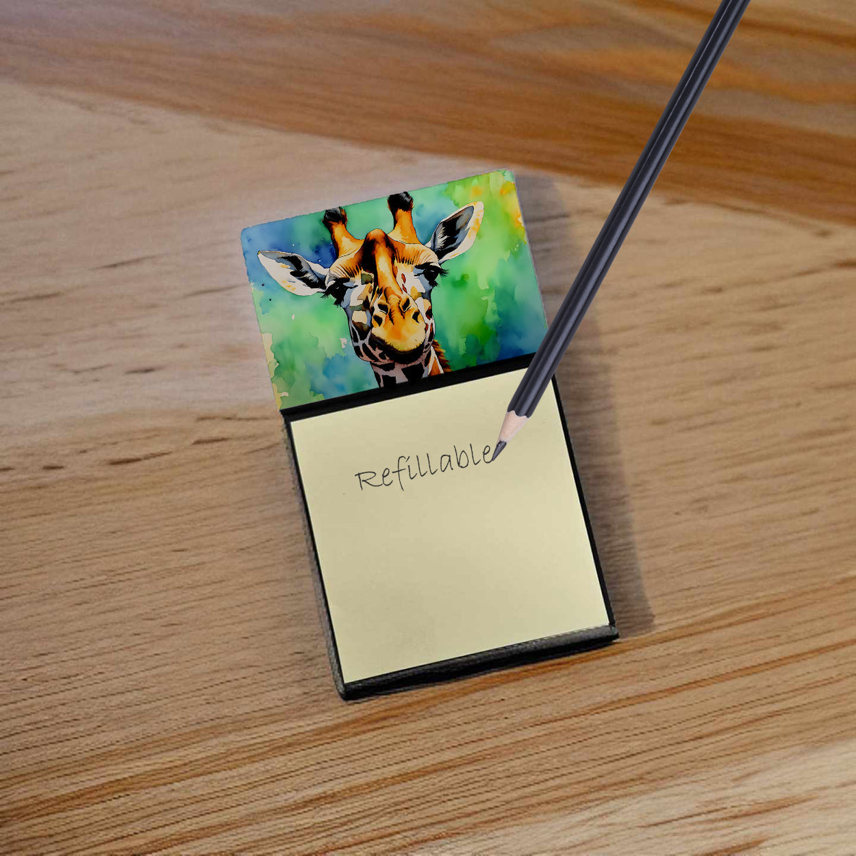 Giraffe Watercolor Sticky Note Holder Refillable Dispenser Desk Accessory 3x3 Pad Gift