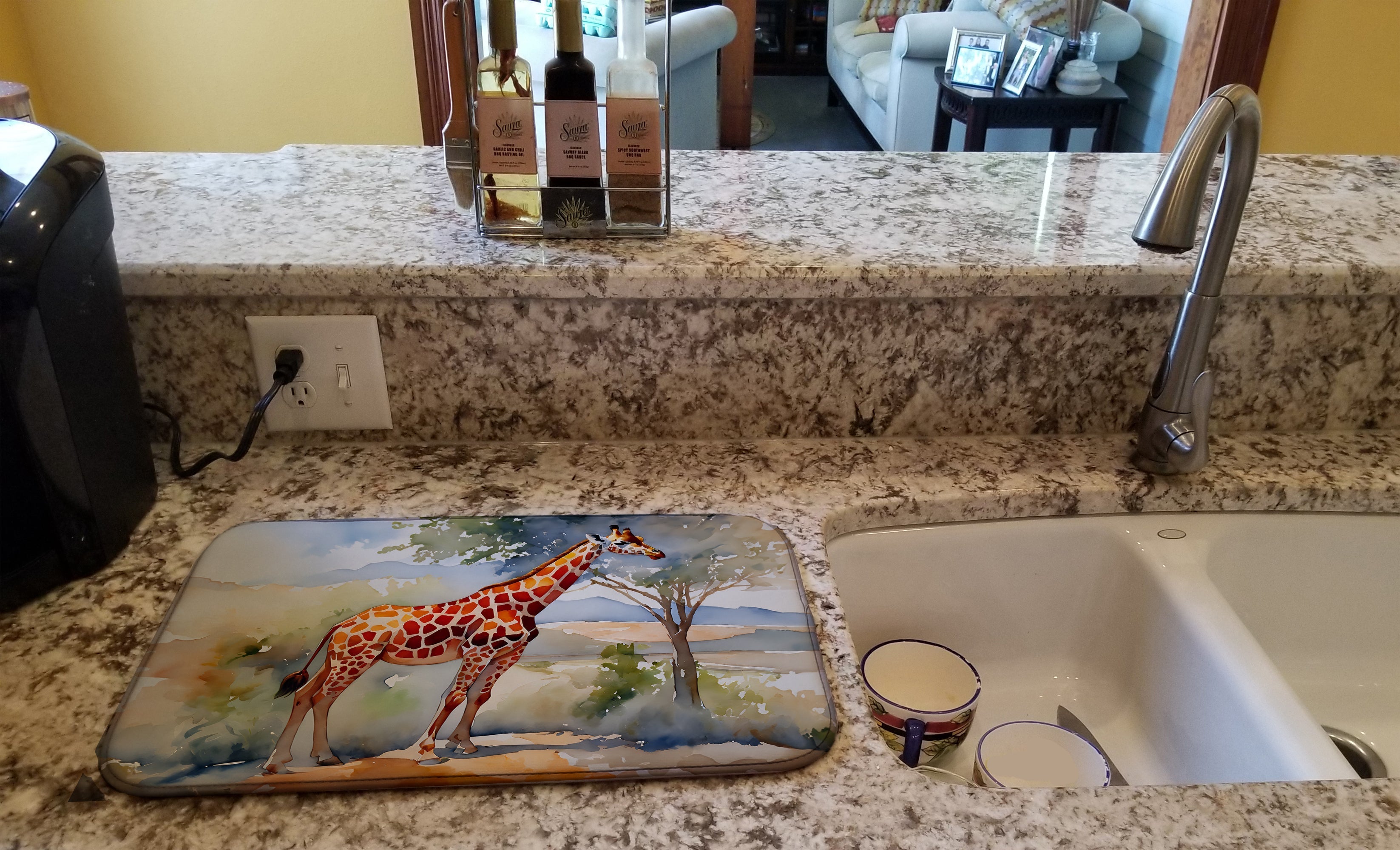 Giraffe Dish Drying Mat Absorbent Dish Drying Mat Pad for Kitchen Counter Dish Drainer Mat for Countertop, 14 x 21", Multicolor