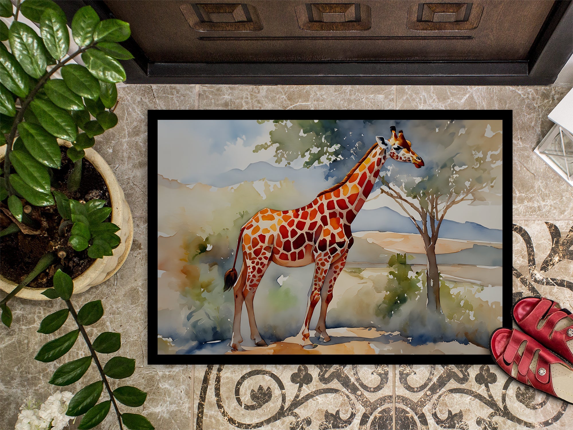 Giraffe Doormat Indoor Outdoor 24H X 36W Front Door Mat Rugs for Entryway, Non Slip Washable Low Pile,