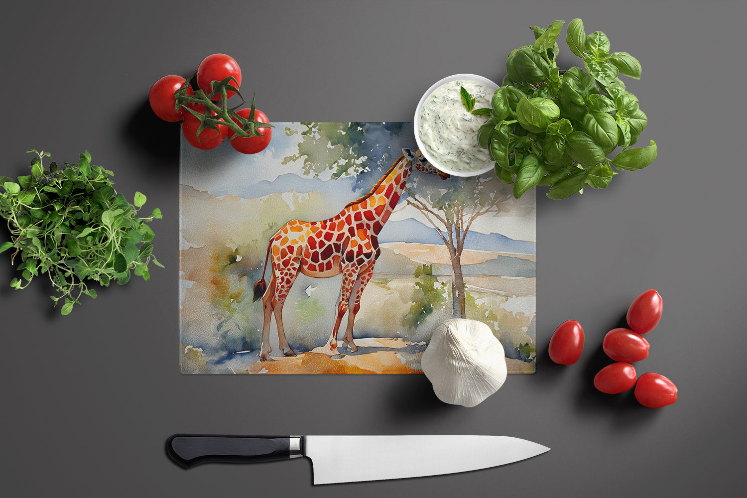 Giraffe Cutting Board Tempered Glass Kitchen Cutting Surface, Heat Resistant Chopping, Non-Slip Feet, Food Prep & Serving