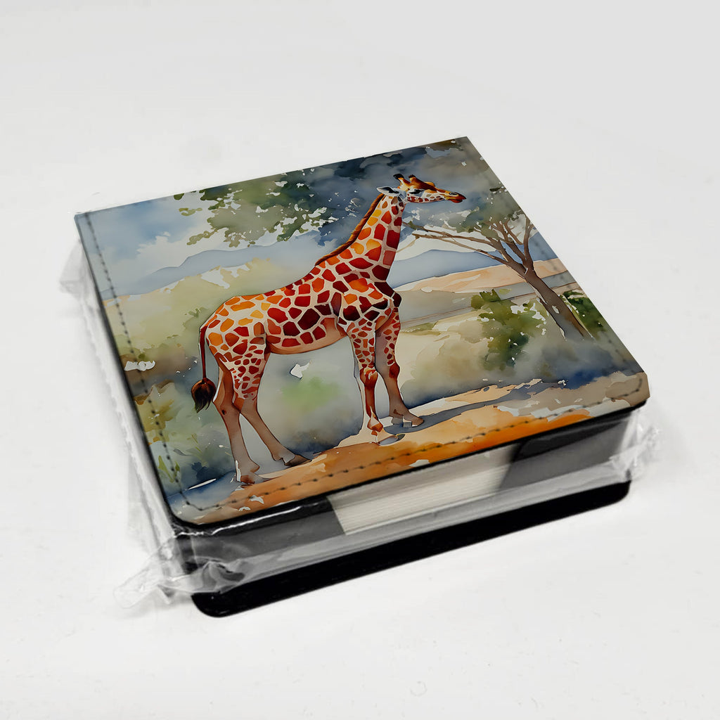 Giraffe PU Leather Note Paper Holder with Artist-Designed Cover, Desk Accessory, Office Gift