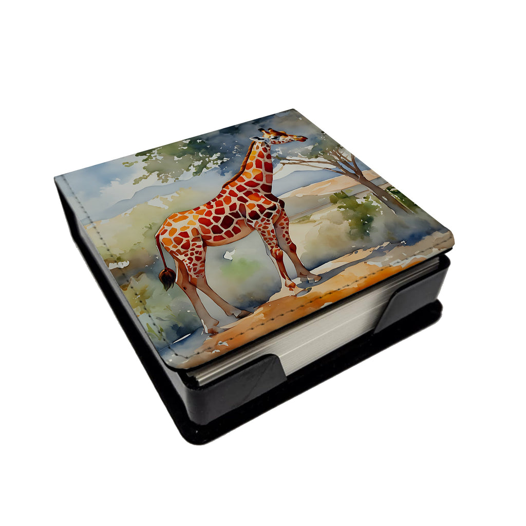 Giraffe PU Leather Note Paper Holder with Artist-Designed Cover, Desk Accessory, Office Gift