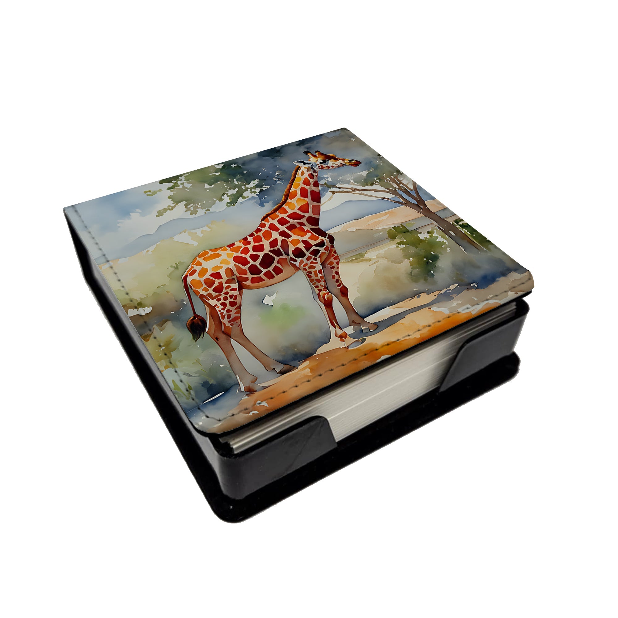 Giraffe PU Leather Note Paper Holder with Artist-Designed Cover, Desk Accessory, Office Gift