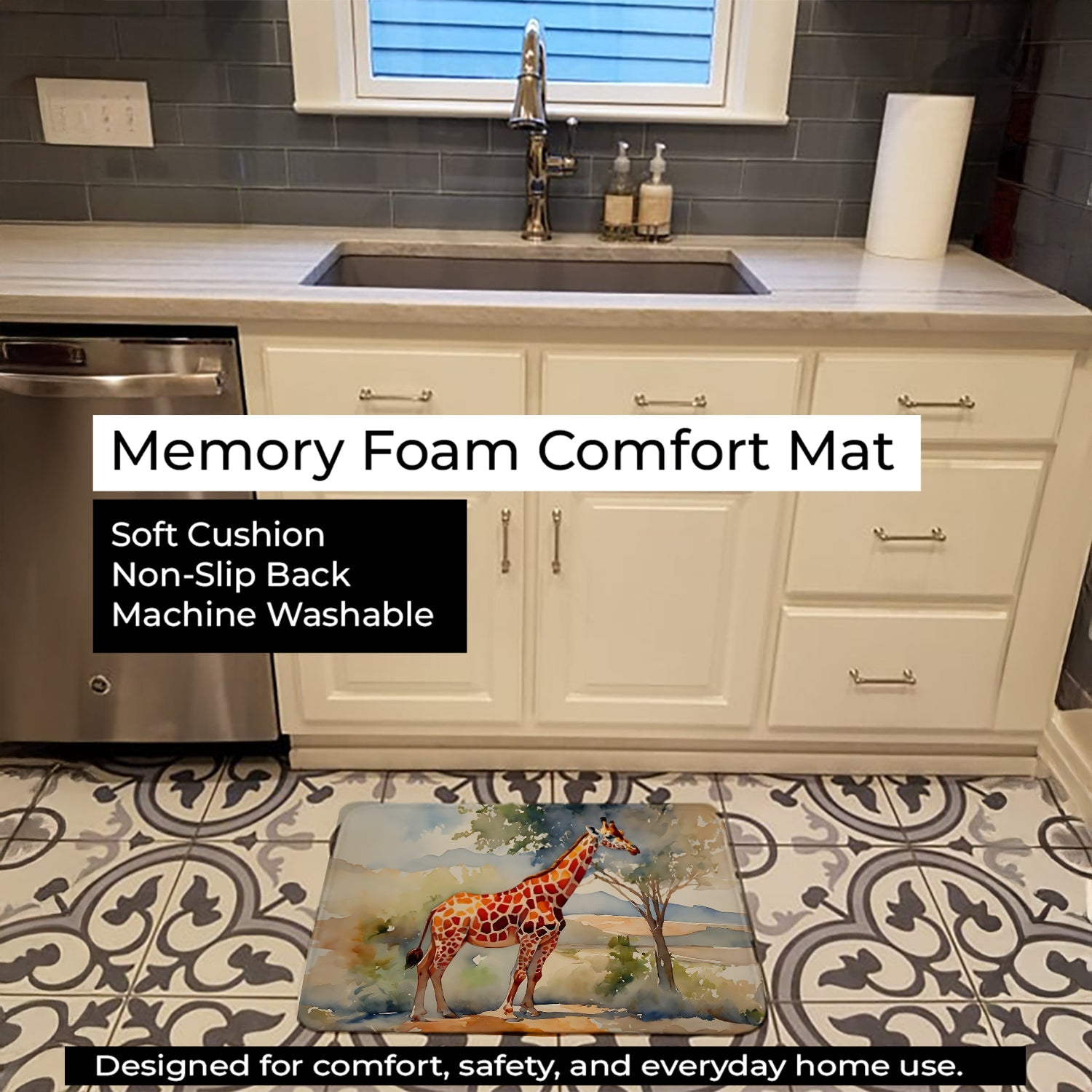 Giraffe Memory Foam Kitchen Mat Machine Washable Anti-Fatigue Cushion Comfort Bath or Kitchen Rug