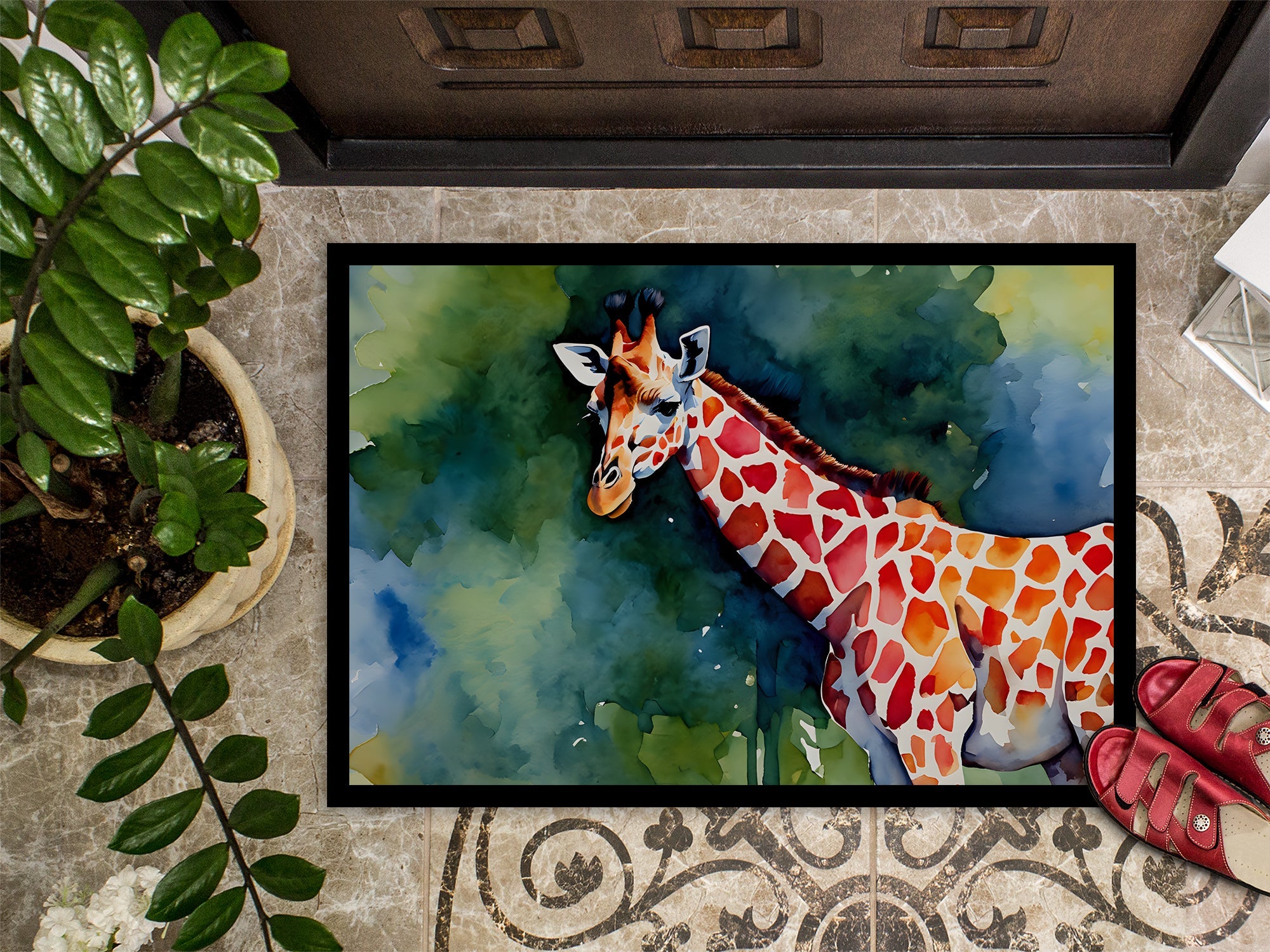 Giraffe Doormat Indoor Outdoor 24H X 36W Front Door Mat Rugs for Entryway, Non Slip Washable Low Pile,