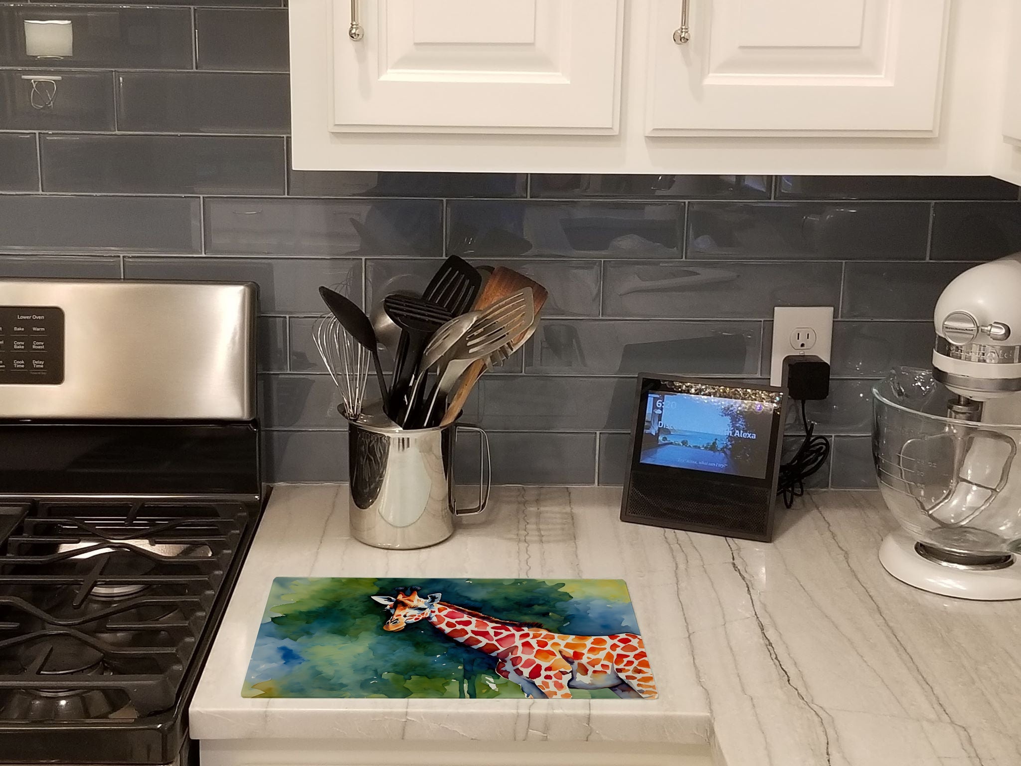 Giraffe Cutting Board Tempered Glass Kitchen Cutting Surface, Heat Resistant Chopping, Non-Slip Feet, Food Prep & Serving