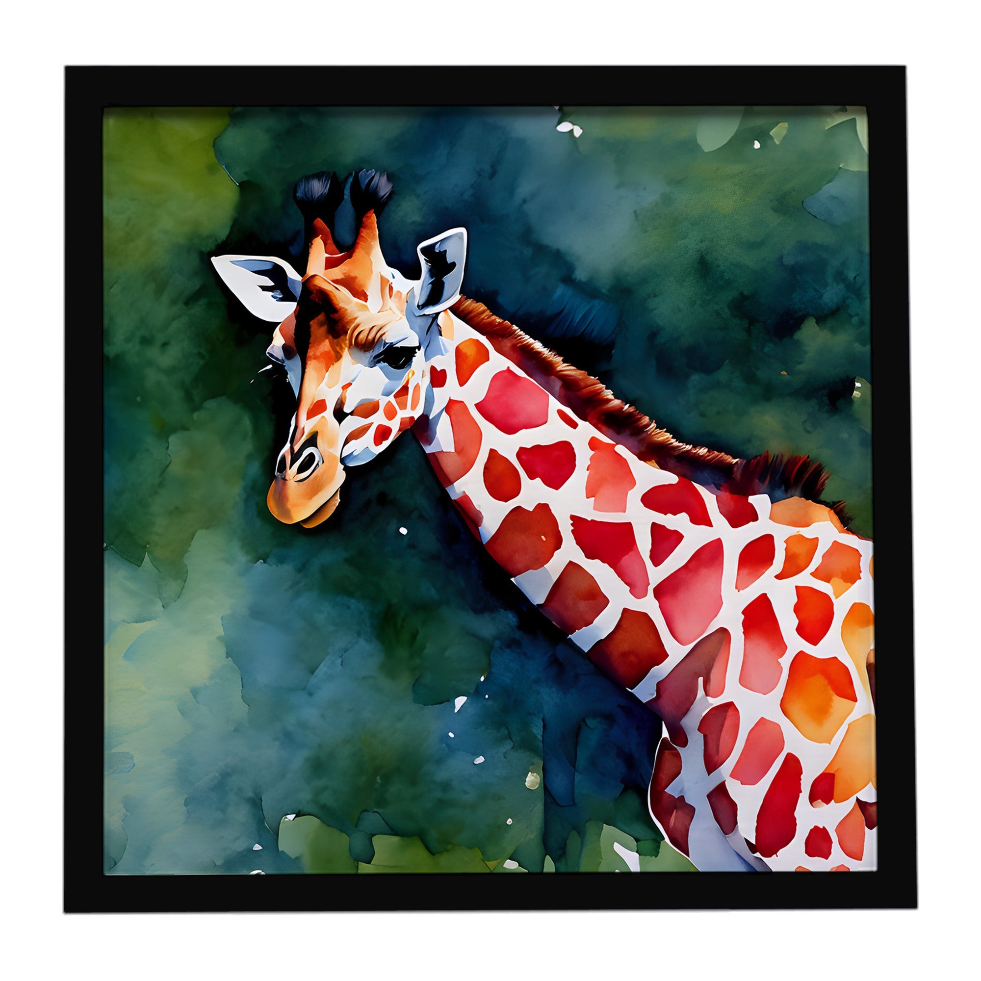 Giraffe Framed Metal Print Bathroom, Kitchen, Office, Home Decor Wall Art Ready to Hang, Square, 8X8