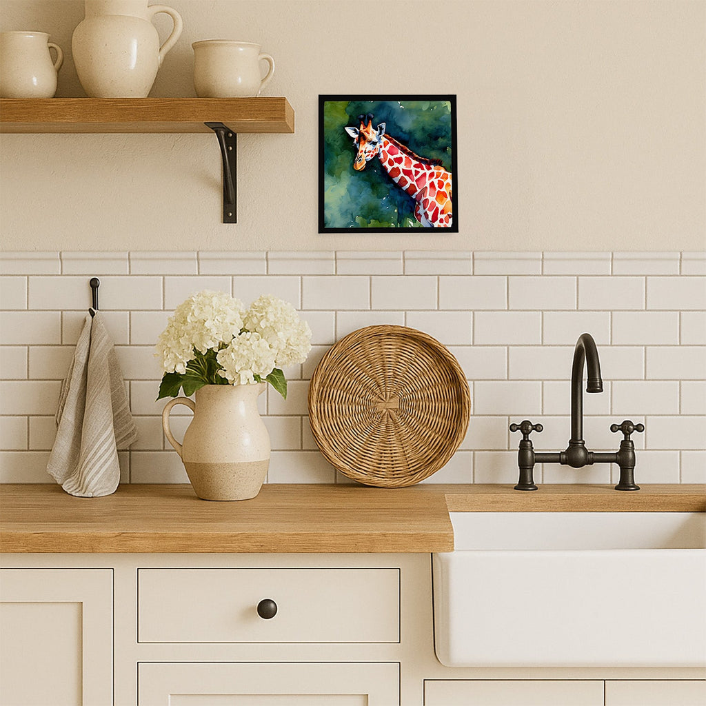 Giraffe Framed Metal Print Bathroom, Kitchen, Office, Home Decor Wall Art Ready to Hang, Square, 8X8