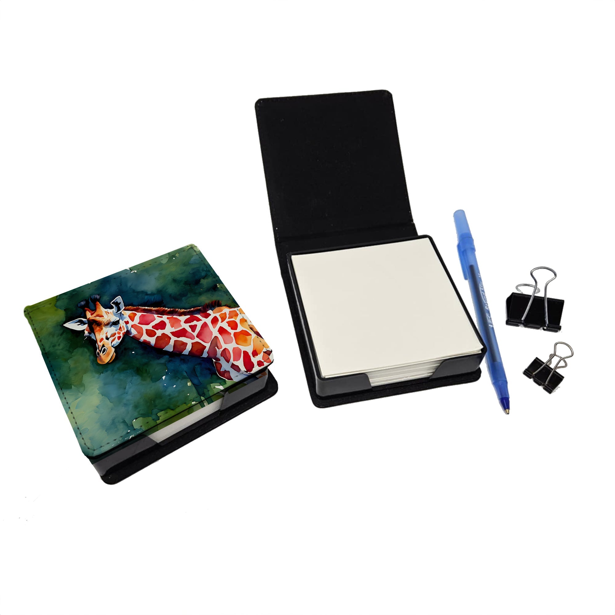 Giraffe PU Leather Note Paper Holder with Artist-Designed Cover, Desk Accessory, Office Gift