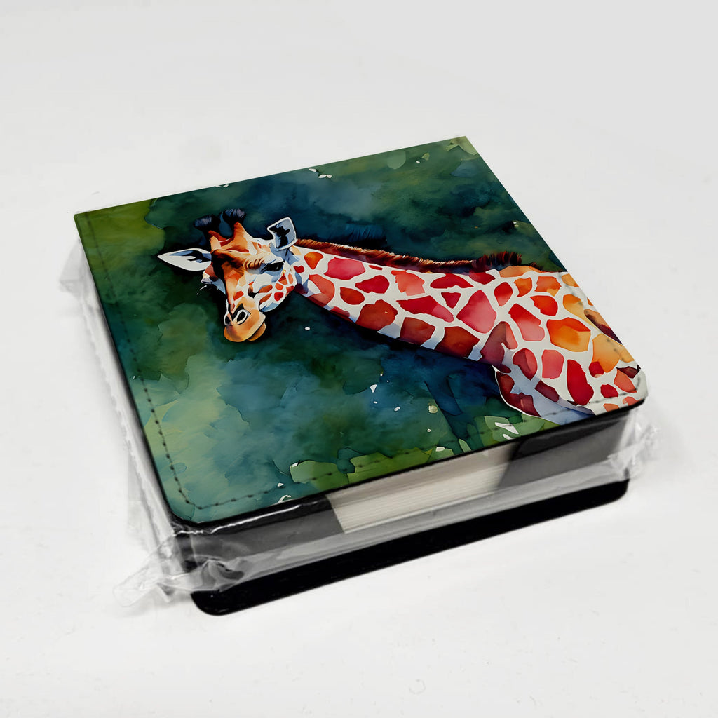 Giraffe PU Leather Note Paper Holder with Artist-Designed Cover, Desk Accessory, Office Gift