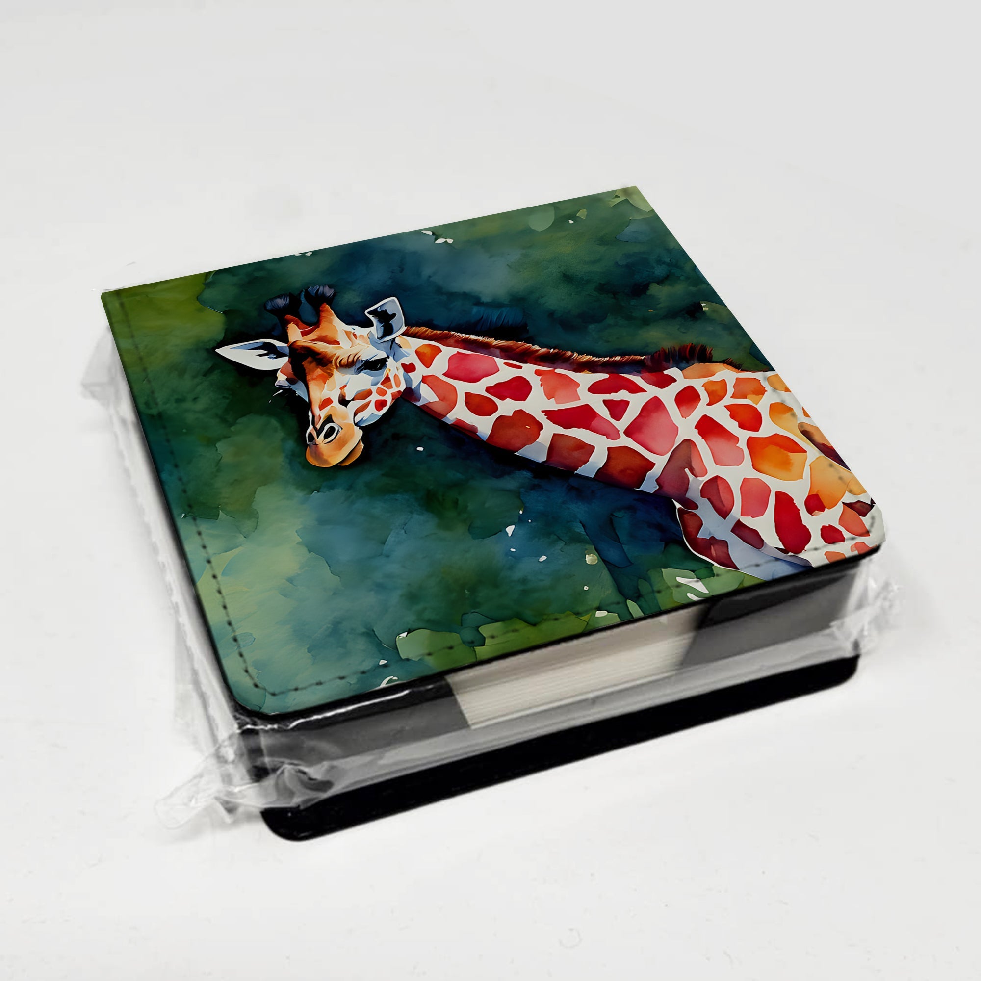 Giraffe PU Leather Note Paper Holder with Artist-Designed Cover, Desk Accessory, Office Gift